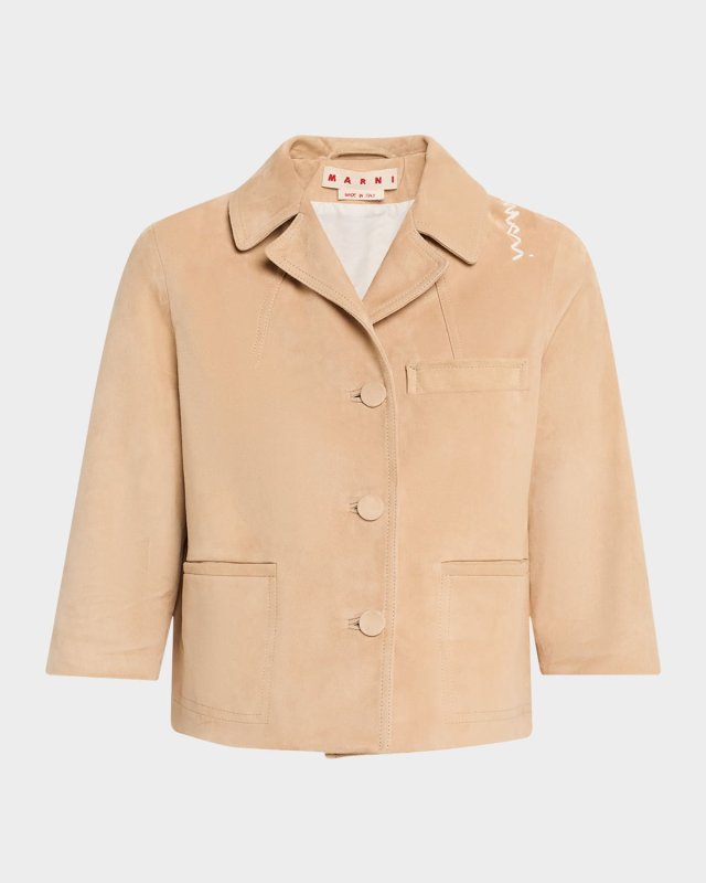 Logo-Embroidered Suede Jacket